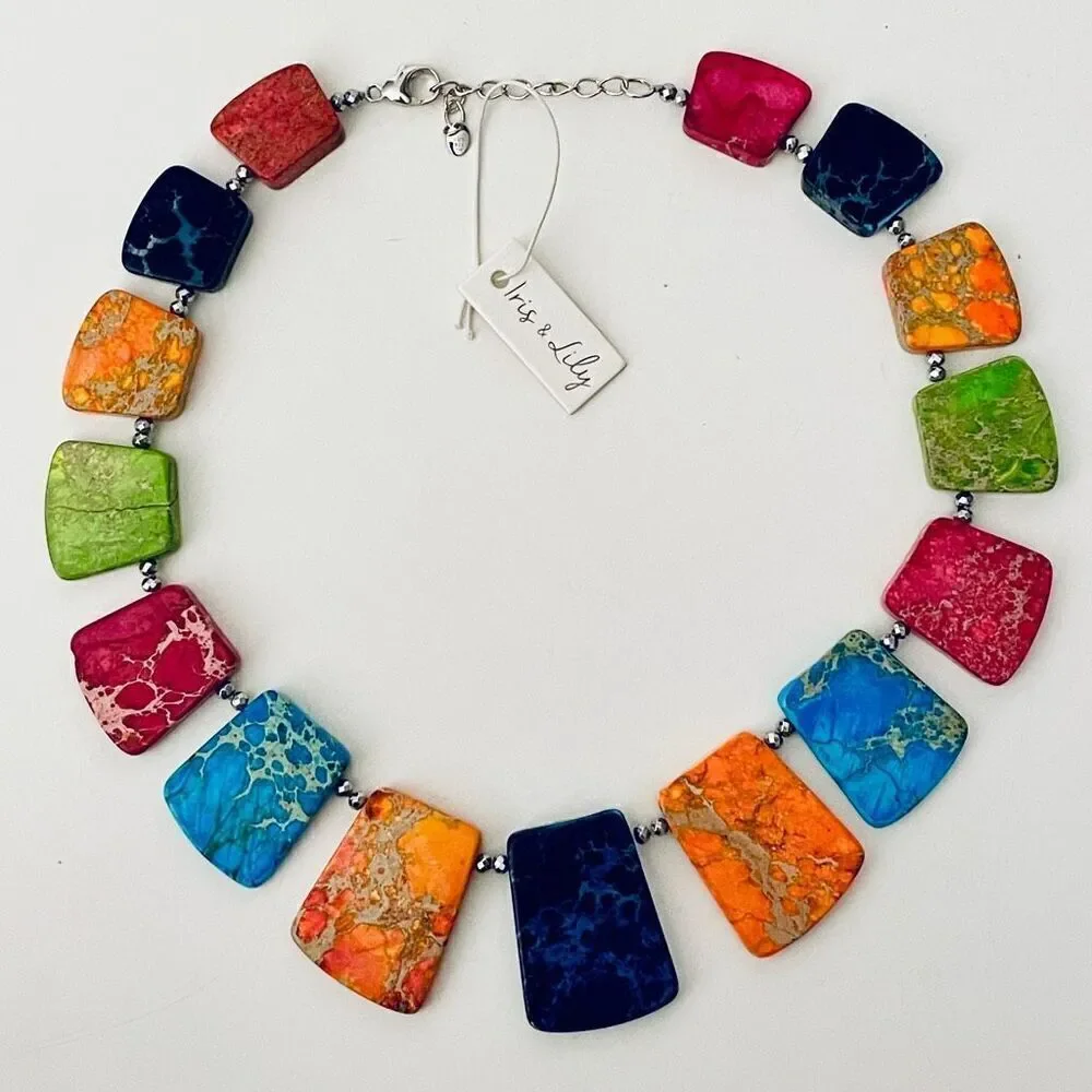 NWT Iris & Lily Gorgeous Colorful sterling silver genuine Jasper gemstone Neckla